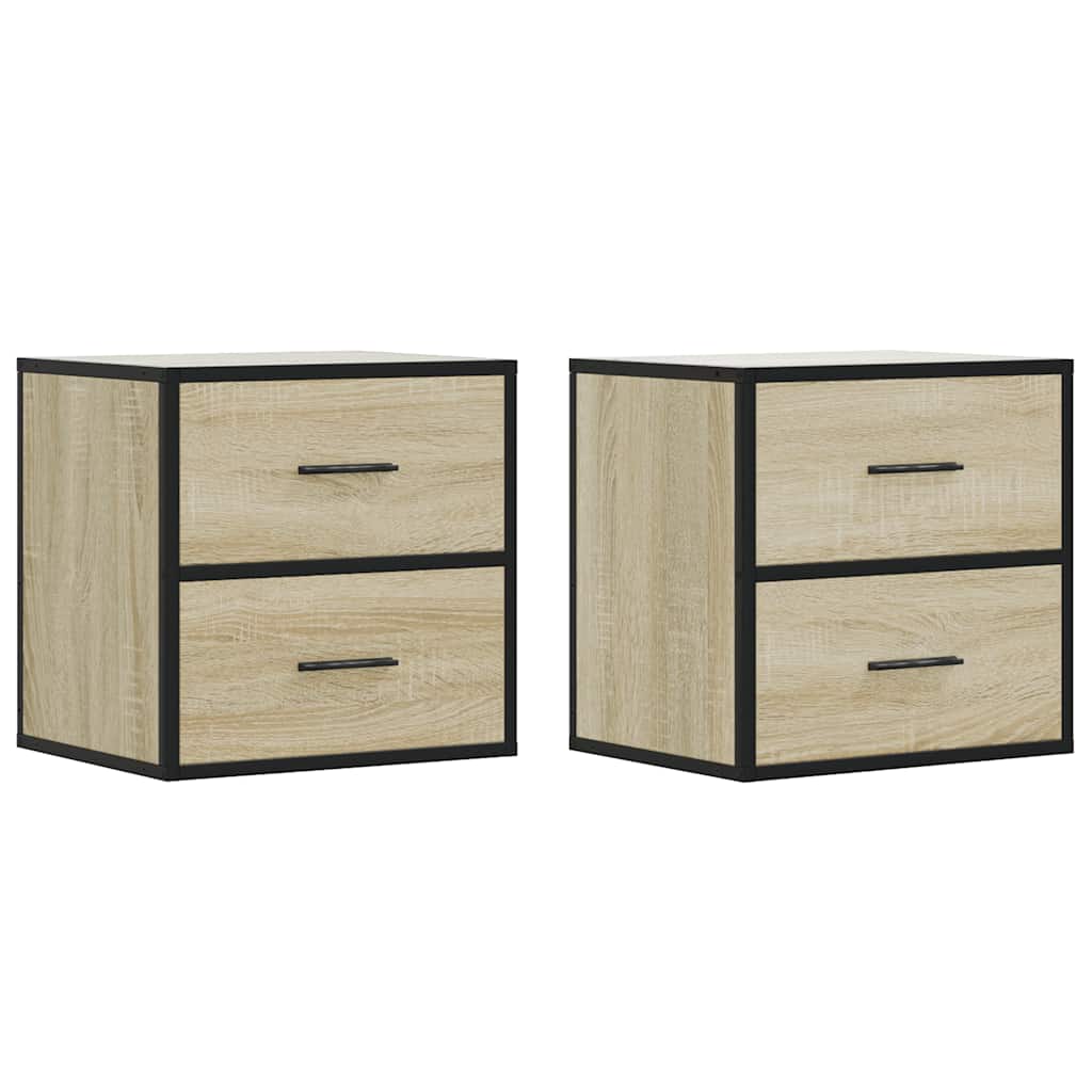 Sonoma Oak Wall-mounted Bedside Cabinets Set of 2 - 40x31x39.5 cm