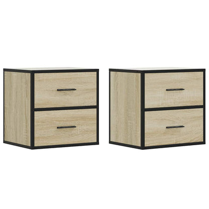 Sonoma Oak Wall-mounted Bedside Cabinets Set of 2 - 40x31x39.5 cm