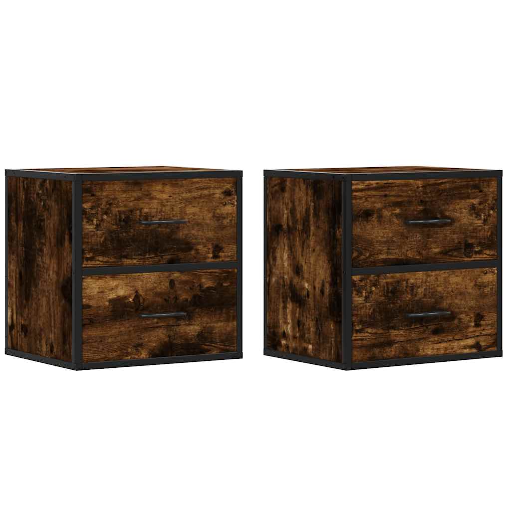 Smoked Oak Wall-Mounted Bedside Cabinets 2pcs - 40x31x39.5 cm