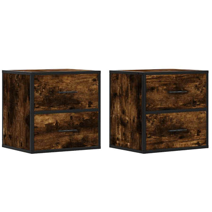 Smoked Oak Wall-Mounted Bedside Cabinets 2pcs - 40x31x39.5 cm
