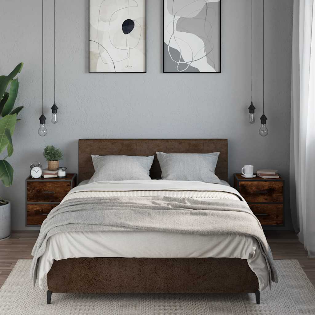 Smoked Oak Wall-Mounted Bedside Cabinets 2pcs - 40x31x39.5 cm