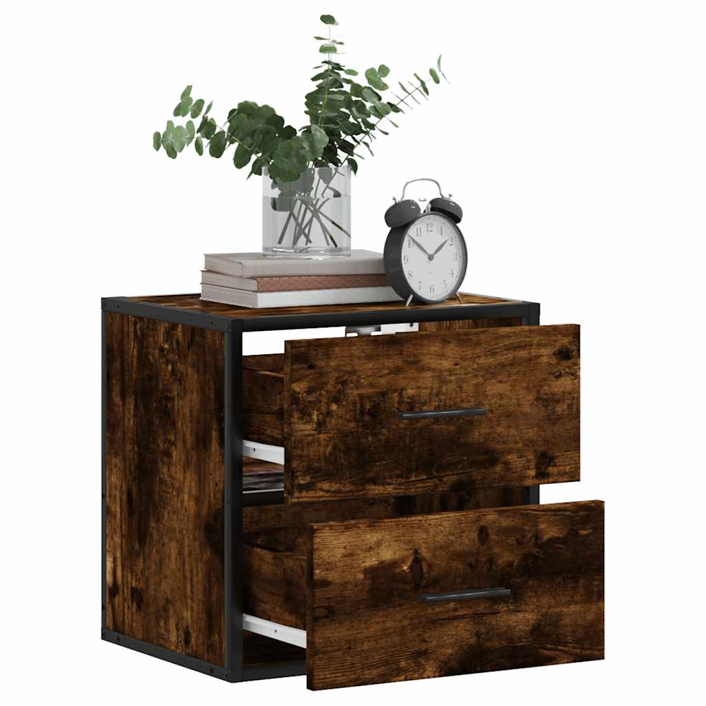 Smoked Oak Wall-Mounted Bedside Cabinets 2pcs - 40x31x39.5 cm