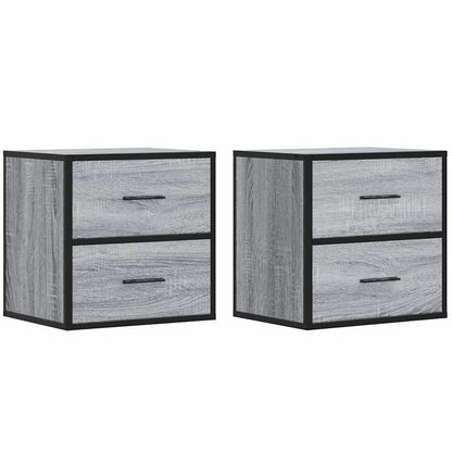 Grey Sonoma Wall-Mounted Bedside Cabinets Set of 2 - 40x31x39.5 cm