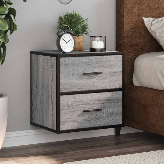 Grey Sonoma Wall-Mounted Bedside Cabinets Set of 2 - 40x31x39.5 cm