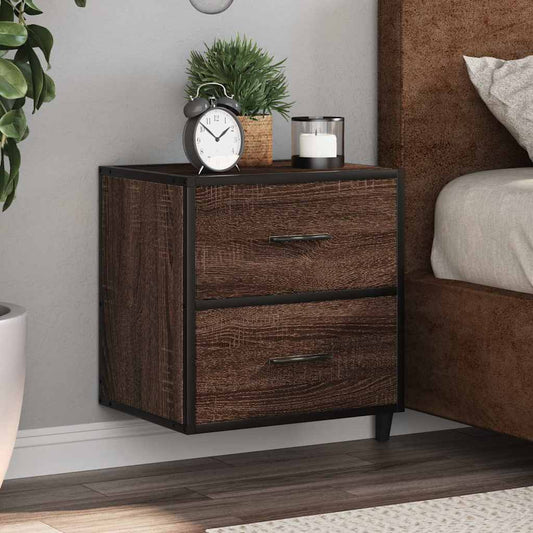 Brown Oak Wall-Mounted Bedside Cabinet - 40x31x39.5 cm