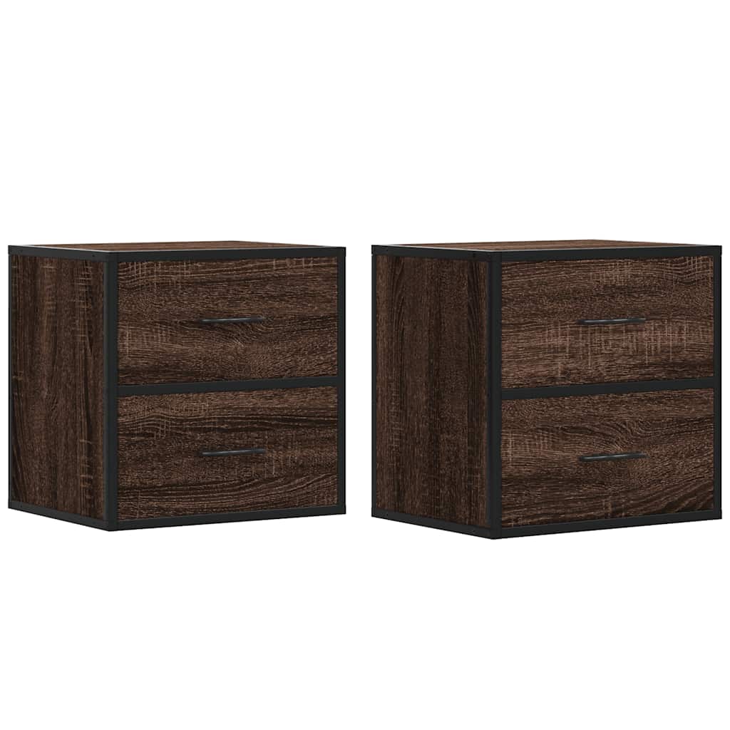 Brown Oak Wall-mounted Bedside Cabinets, Set of 2, 40x31x39.5 cm