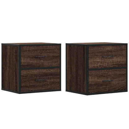 Brown Oak Wall-mounted Bedside Cabinets, Set of 2, 40x31x39.5 cm