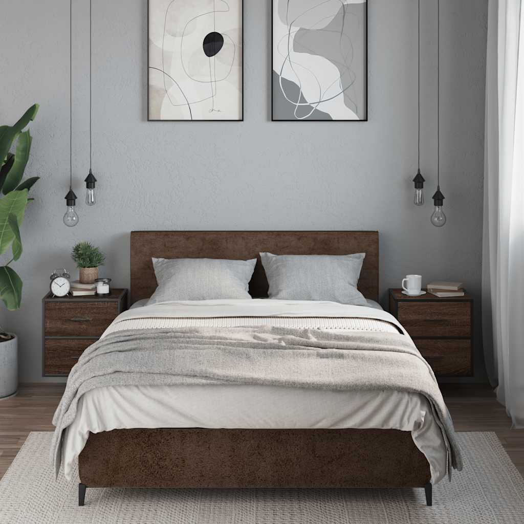 Brown Oak Wall-mounted Bedside Cabinets, Set of 2, 40x31x39.5 cm