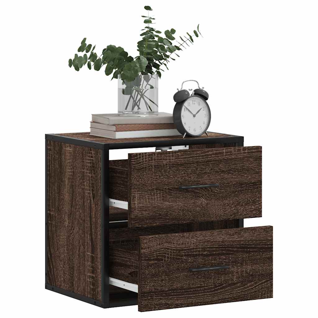 Brown Oak Wall-mounted Bedside Cabinets, Set of 2, 40x31x39.5 cm