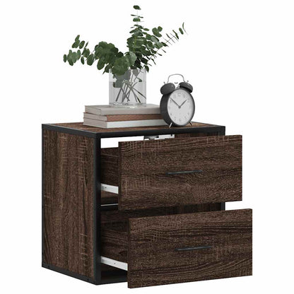 Brown Oak Wall-mounted Bedside Cabinets, Set of 2, 40x31x39.5 cm