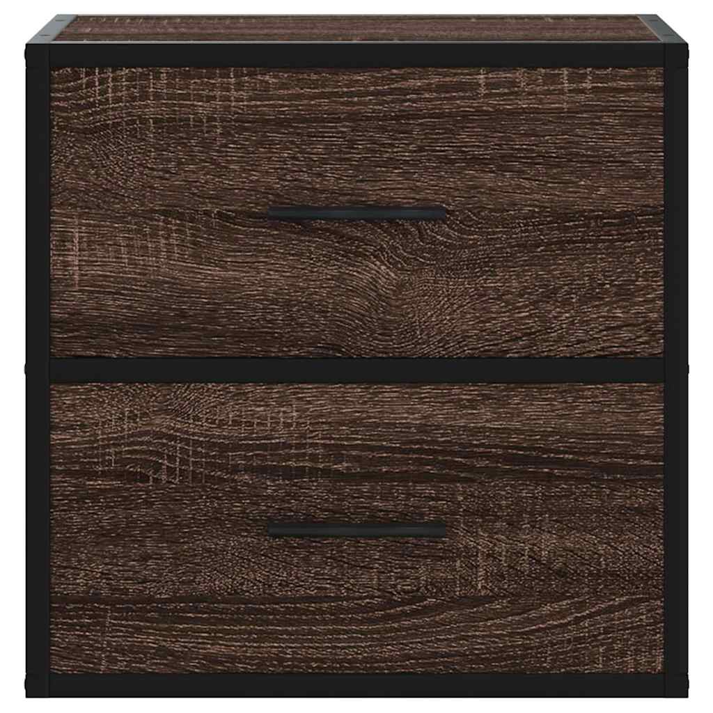 Brown Oak Wall-mounted Bedside Cabinets, Set of 2, 40x31x39.5 cm