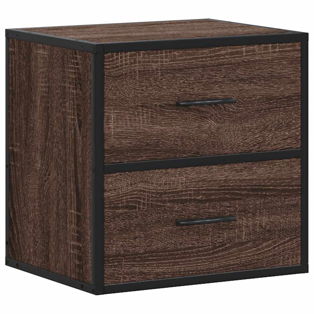 Brown Oak Wall-mounted Bedside Cabinets, Set of 2, 40x31x39.5 cm