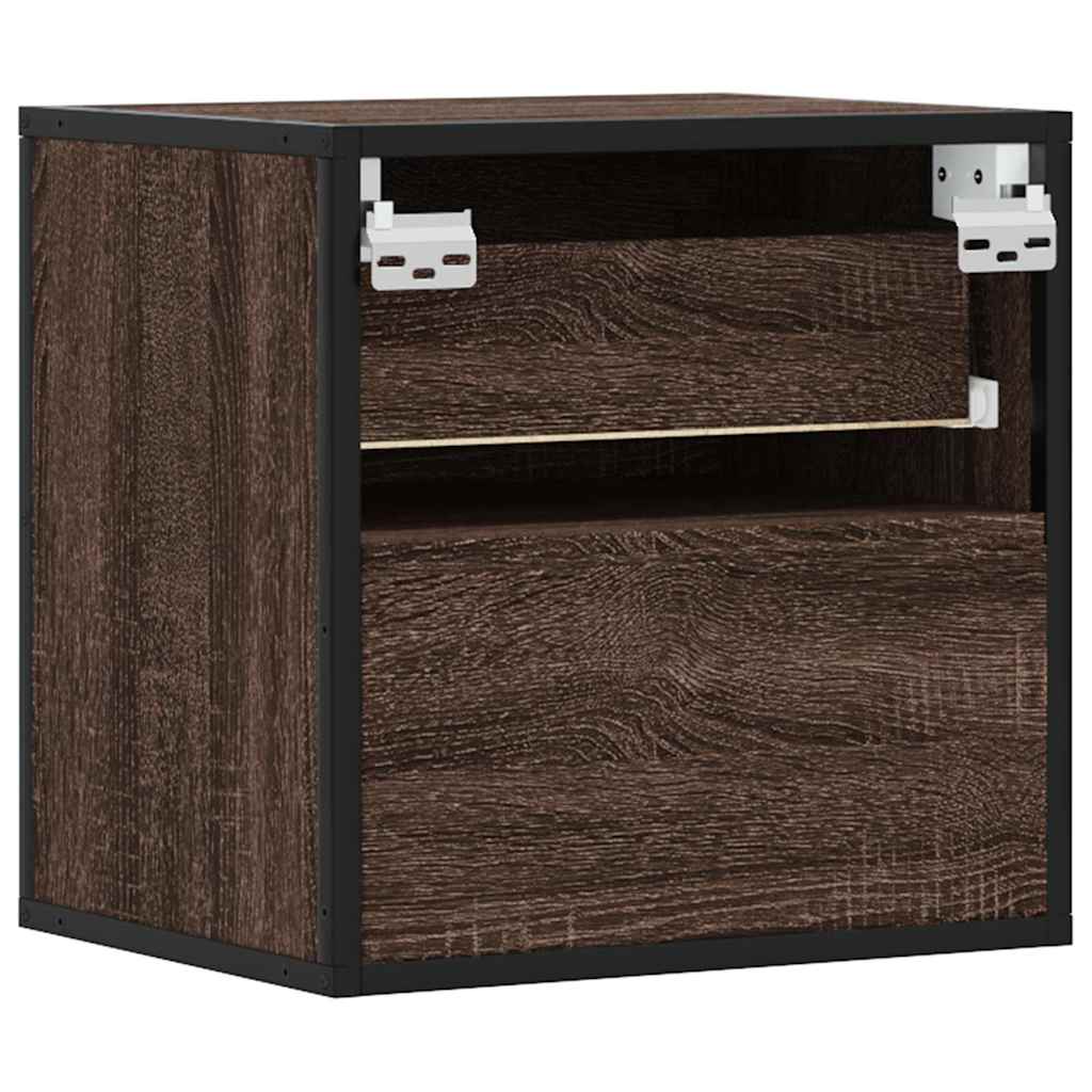 Brown Oak Wall-mounted Bedside Cabinets, Set of 2, 40x31x39.5 cm