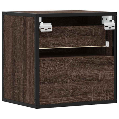 Brown Oak Wall-mounted Bedside Cabinets, Set of 2, 40x31x39.5 cm