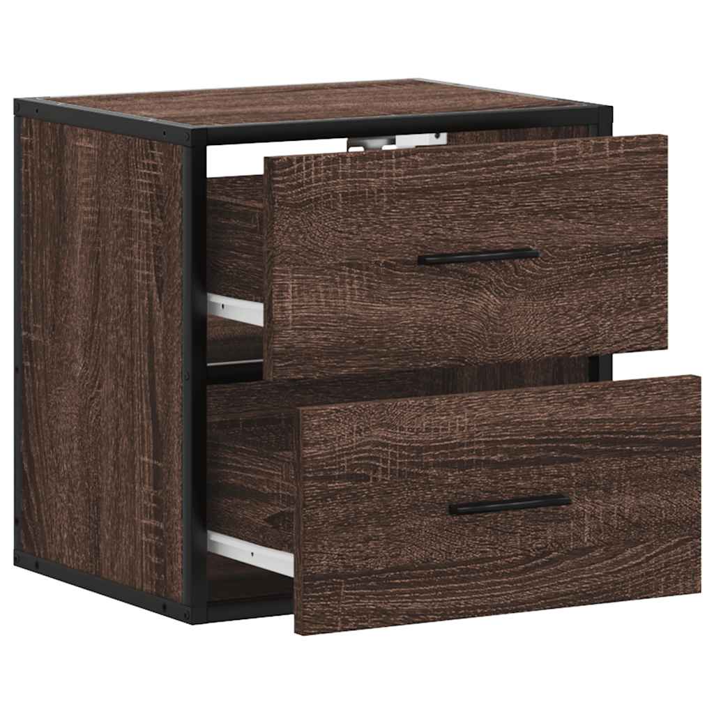 Brown Oak Wall-mounted Bedside Cabinets, Set of 2, 40x31x39.5 cm