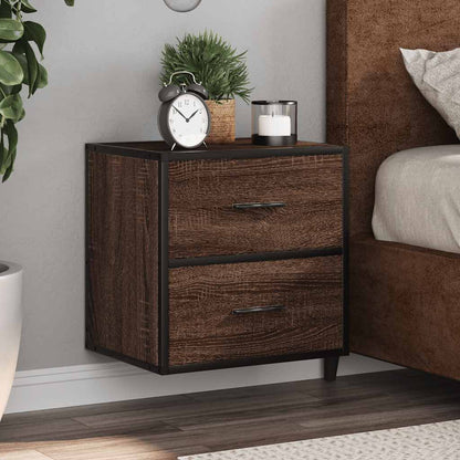 Brown Oak Wall-mounted Bedside Cabinets, Set of 2, 40x31x39.5 cm