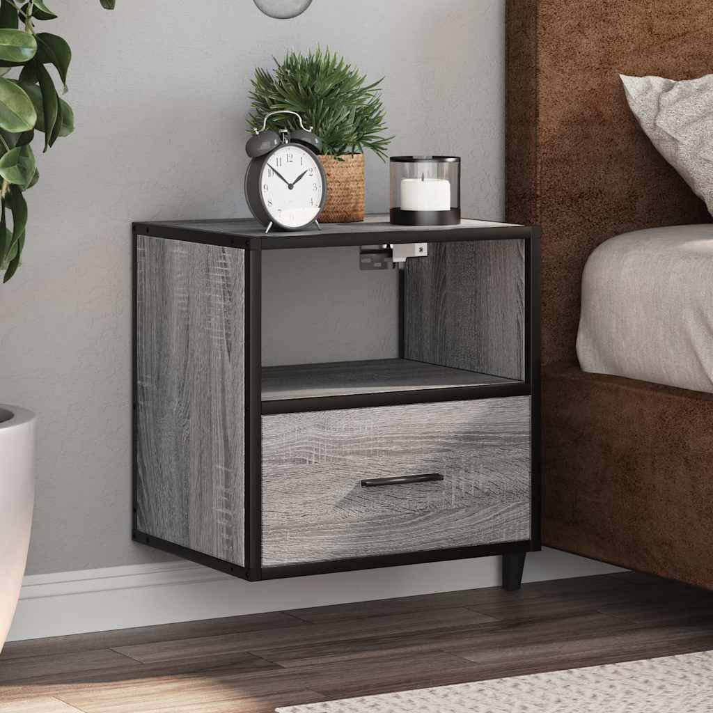 Wall-Mounted Bedside Cabinet, Grey Sonoma Oak, 40x31x39.5 cm