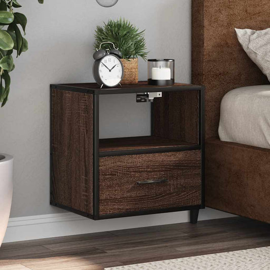 Brown Oak Wall-Mounted Bedside Cabinet, 40x31x39.5 cm
