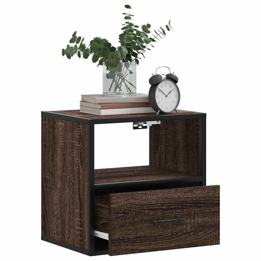 Brown Oak Wall-Mounted Bedside Cabinets—Set of 2, 40x31x39.5 cm