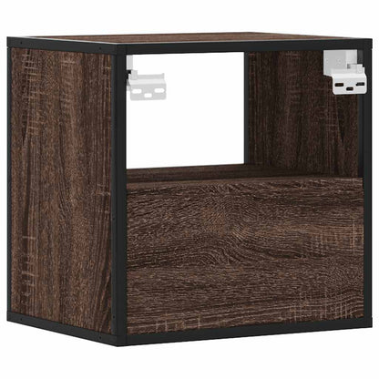 Brown Oak Wall-Mounted Bedside Cabinets—Set of 2, 40x31x39.5 cm
