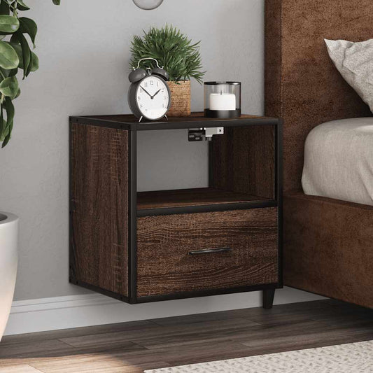 Brown Oak Wall-Mounted Bedside Cabinets—Set of 2, 40x31x39.5 cm