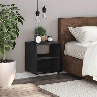 Sleek Black Wall-Mounted Bedside Cabinet, 40x31x39.5 cm, Modern Style