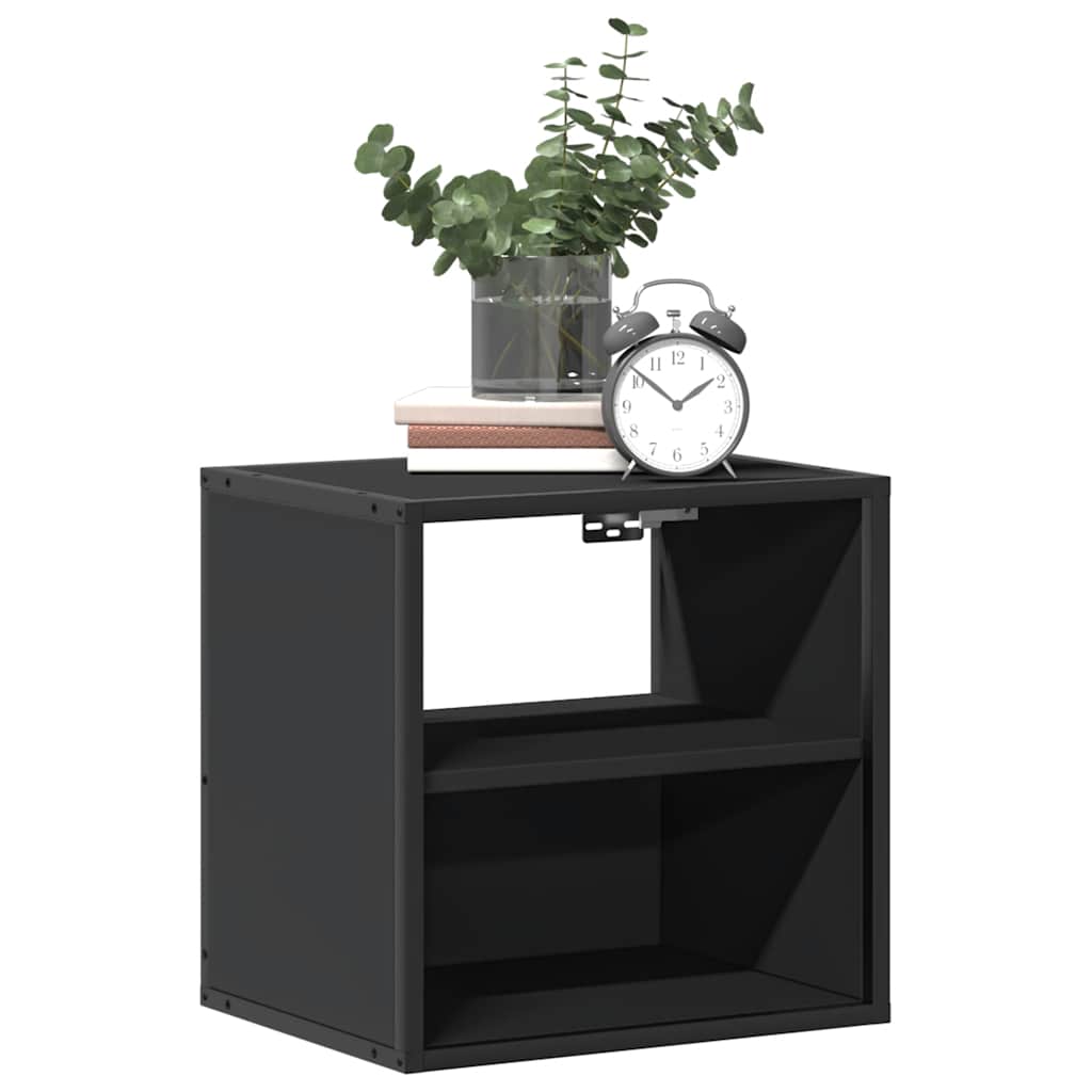 Sleek Black Wall-Mounted Bedside Cabinet, 40x31x39.5 cm, Modern Style
