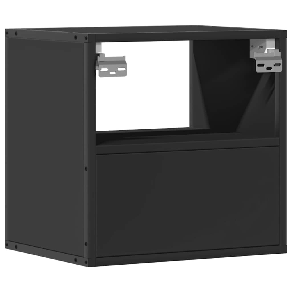 Sleek Black Wall-Mounted Bedside Cabinet, 40x31x39.5 cm, Modern Style