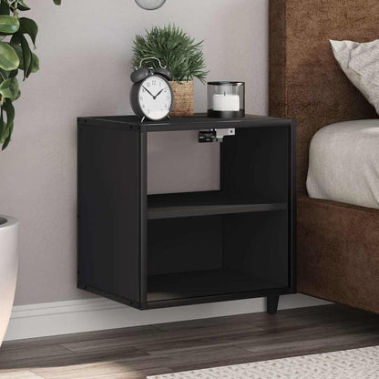 Sleek Black Wall-Mounted Bedside Cabinet, 40x31x39.5 cm, Modern Style