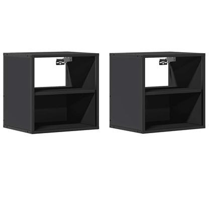 Sleek Black Wall-Mounted Bedside Cabinets Set of 2 - 40x31x39.5 cm