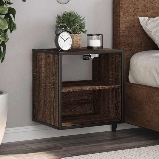 Brown Oak Wall-Mounted Bedside Cabinets Set of 2 - 40x31x39.5 cm