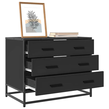 Black Engineered Wood Drawer Cabinet 70x41x56 cm