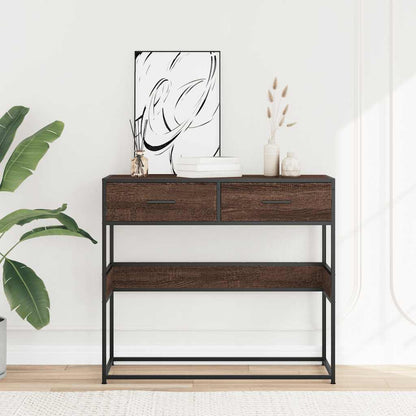 Brown Oak Console Table 90x35x80 cm - Engineered Wood Design