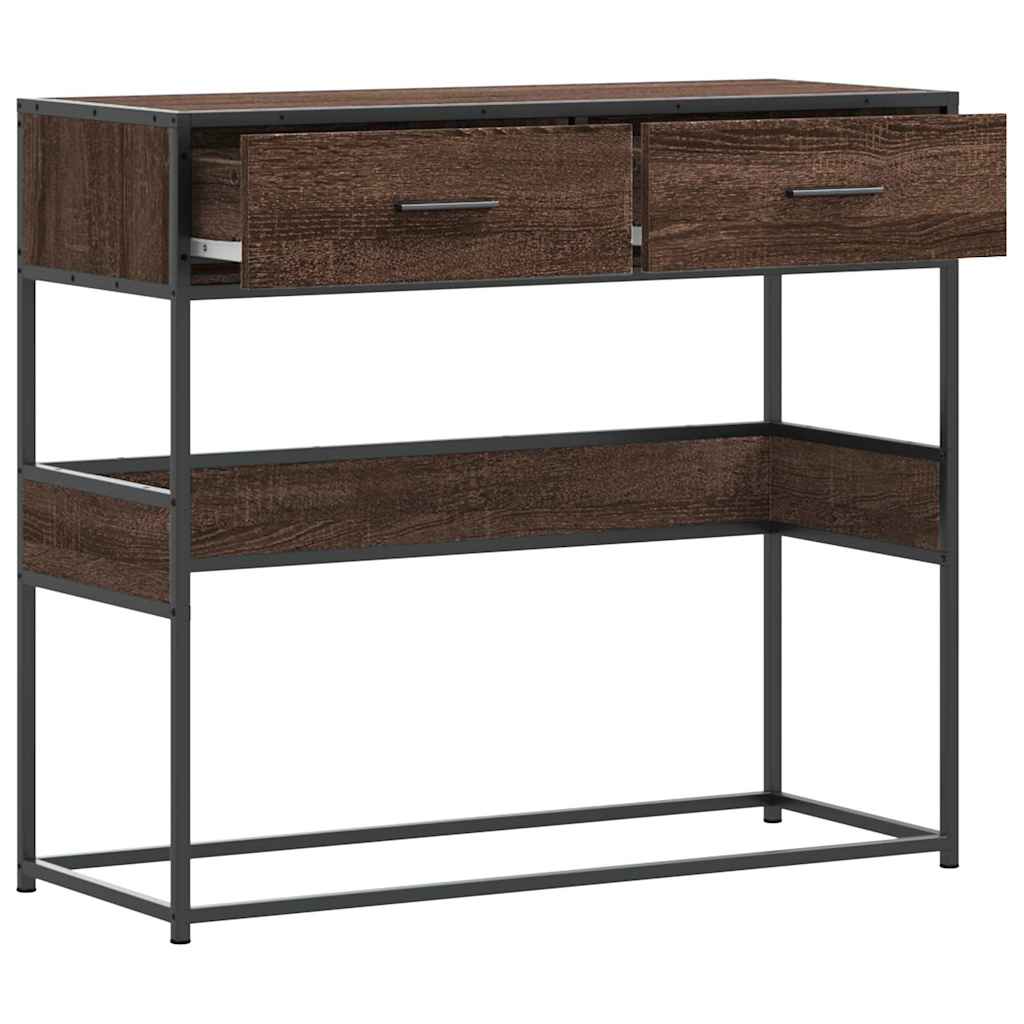 Brown Oak Console Table 90x35x80 cm - Engineered Wood Design