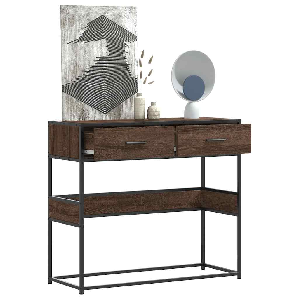Brown Oak Console Table 90x35x80 cm - Engineered Wood Design