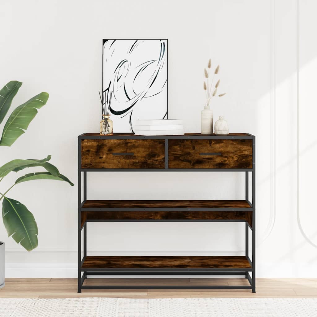 Smoked Oak Console Table 90x35x80cm - Engineered Wood Elegance