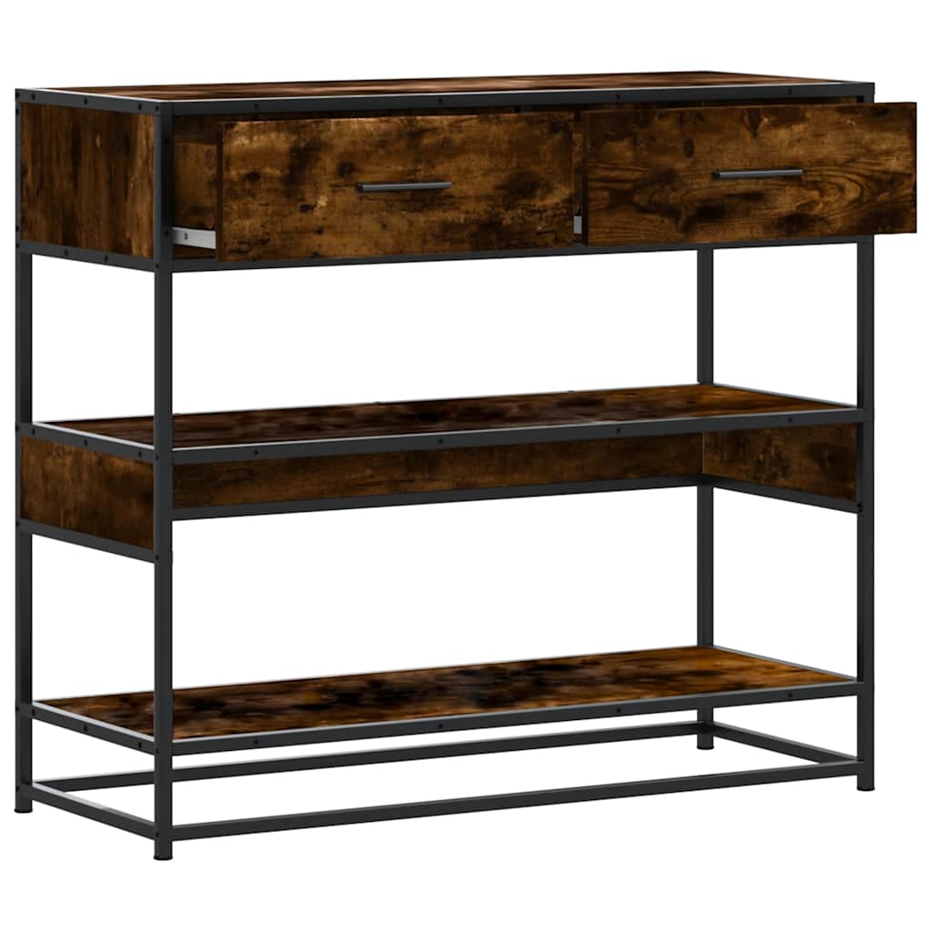 Smoked Oak Console Table 90x35x80cm - Engineered Wood Elegance