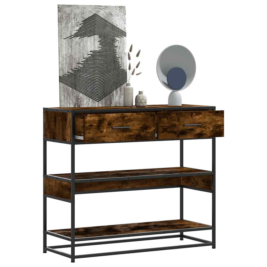 Smoked Oak Console Table 90x35x80cm - Engineered Wood Elegance