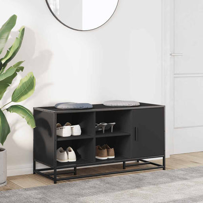 Black Shoe Bench - Engineered Wood & Metal 100x40x53.5 cm