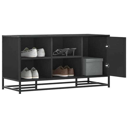 Black Shoe Bench - Engineered Wood & Metal 100x40x53.5 cm