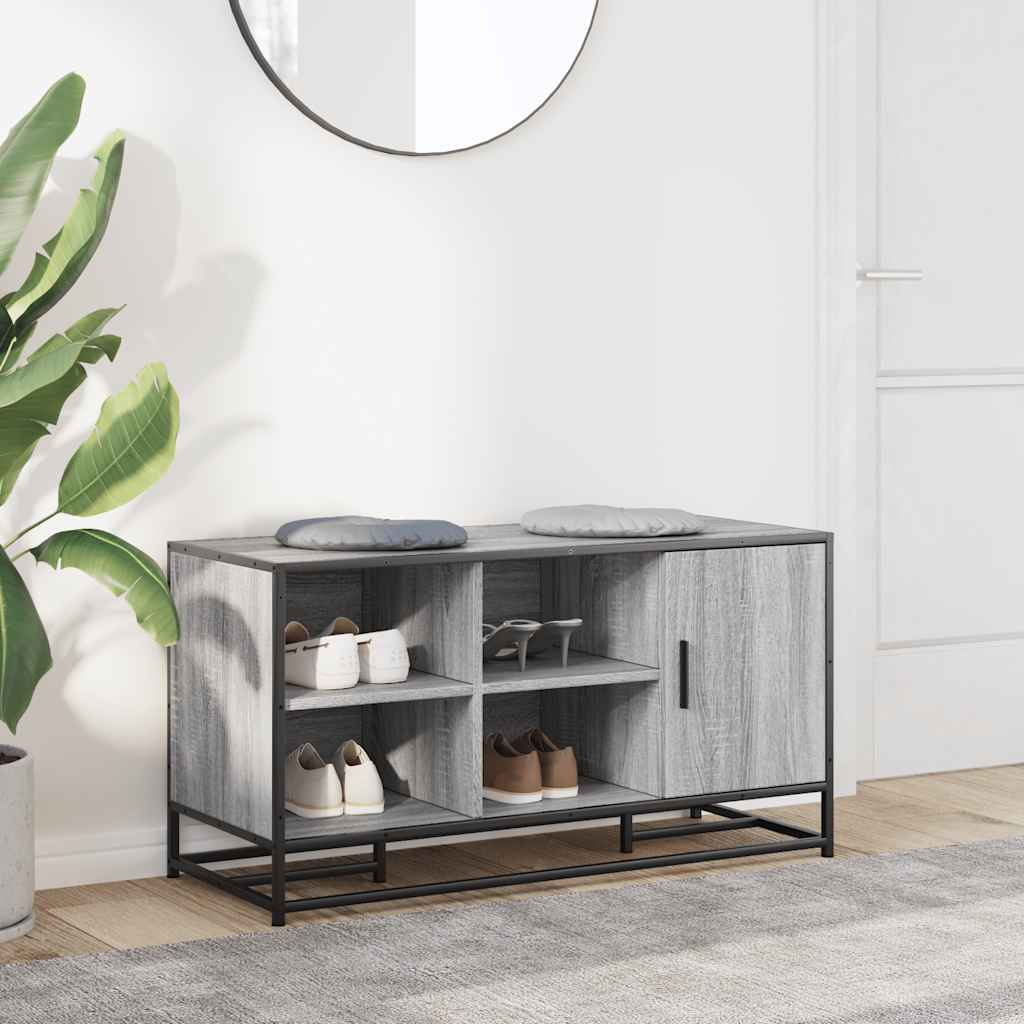 Sleek Grey Sonoma Shoe Bench 100cm - Wood & Metal Design