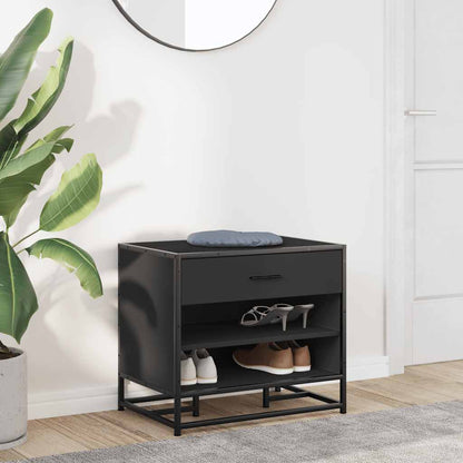 Stylish Black Shoe Bench: 60x40x53.5 cm Wood & Metal Design