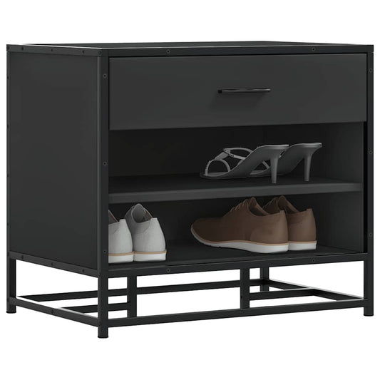 Stylish Black Shoe Bench: 60x40x53.5 cm Wood & Metal Design