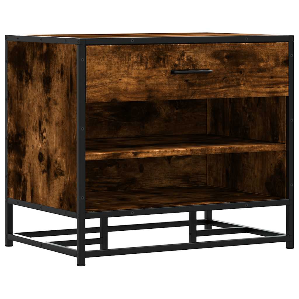 Smoked Oak Shoe Bench - 60x40x53.5 cm, Engineered Wood & Metal