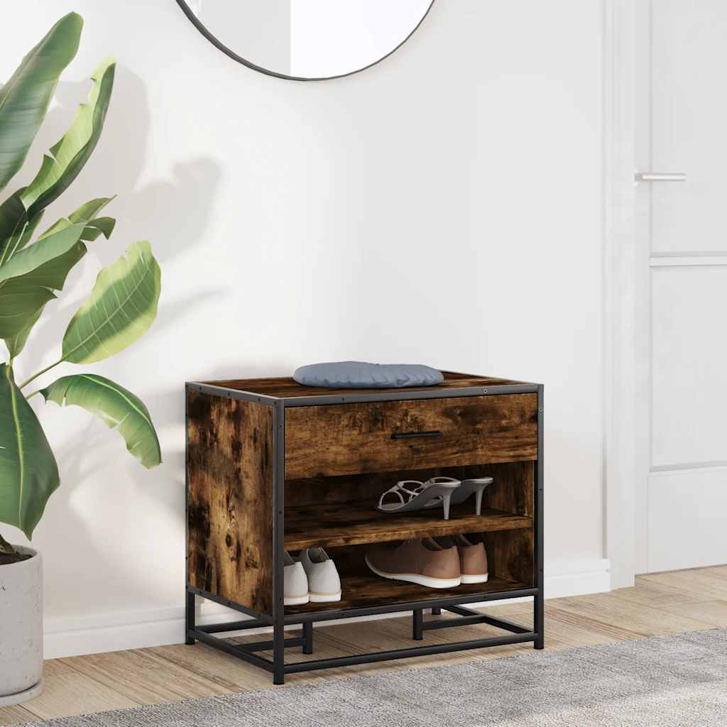 Smoked Oak Shoe Bench - 60x40x53.5 cm, Engineered Wood & Metal