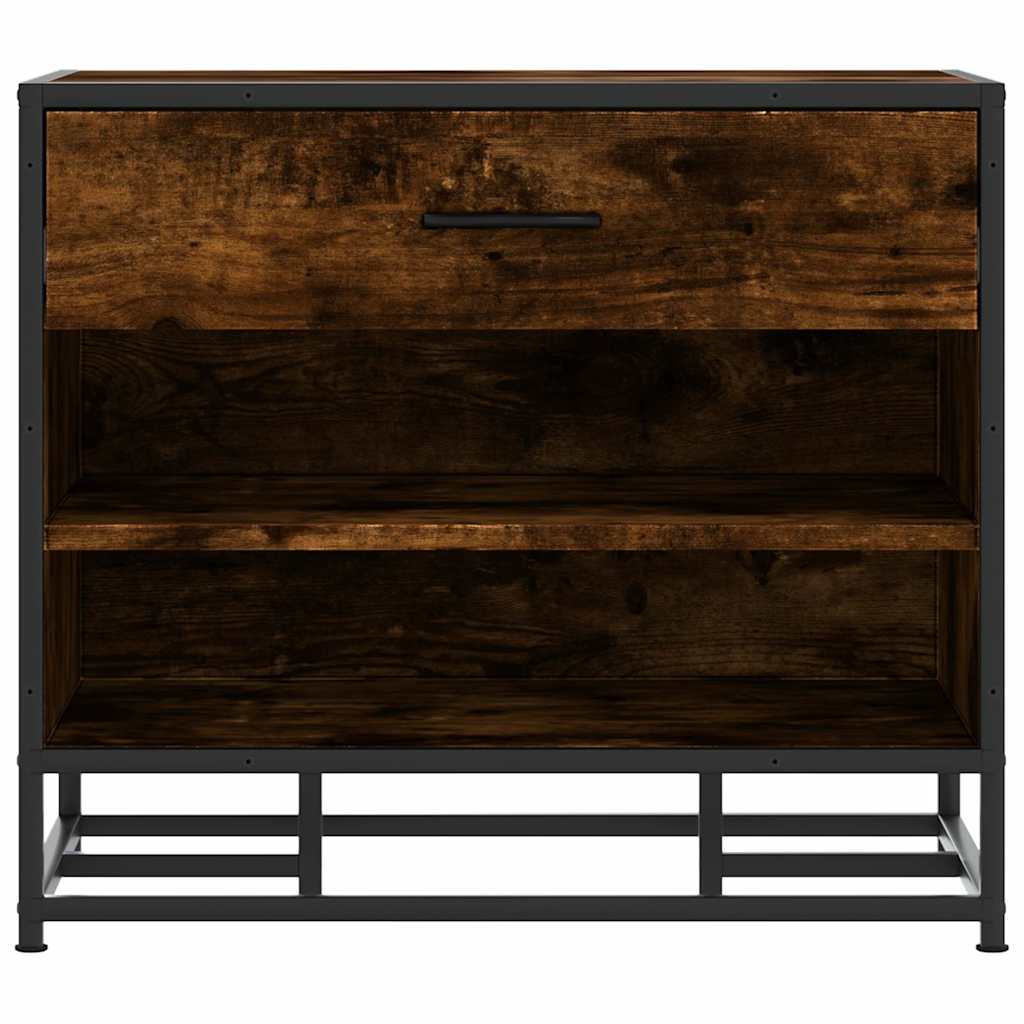 Smoked Oak Shoe Bench - 60x40x53.5 cm, Engineered Wood & Metal