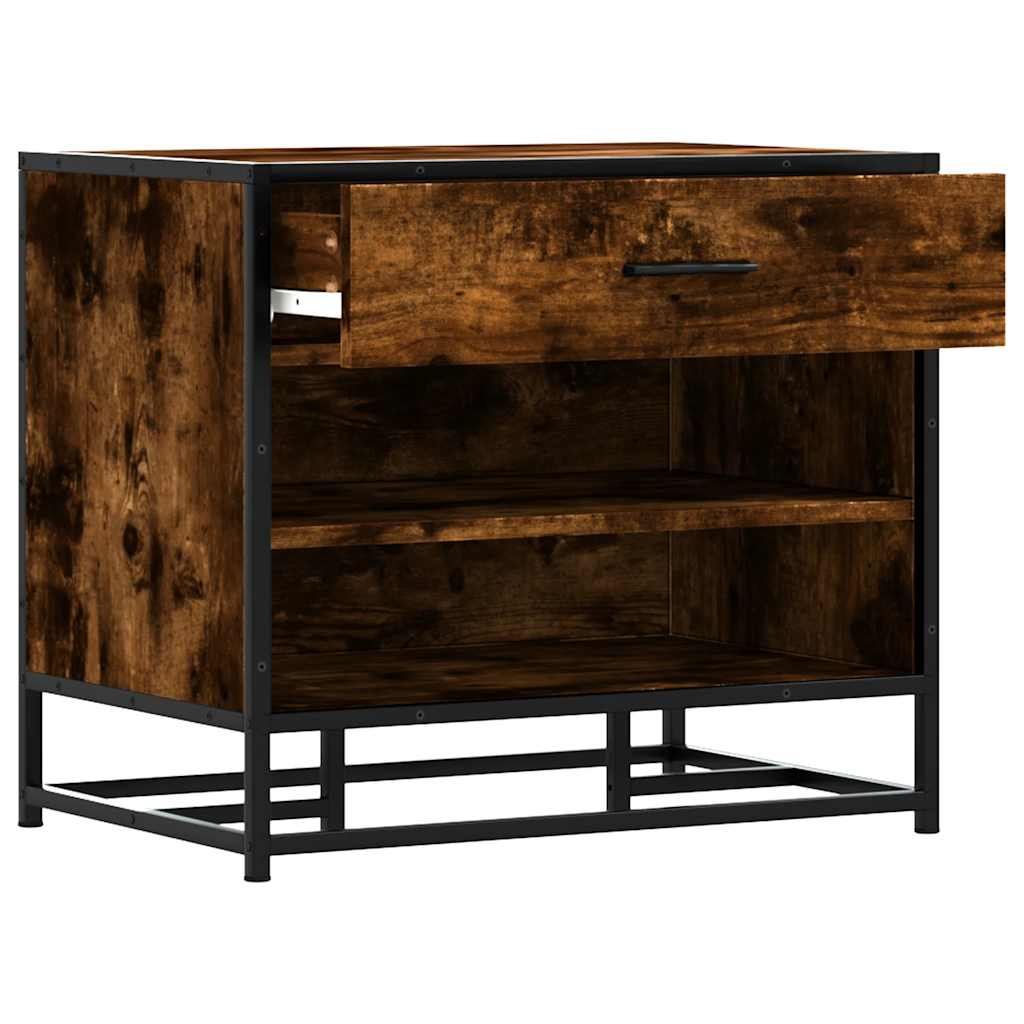 Smoked Oak Shoe Bench - 60x40x53.5 cm, Engineered Wood & Metal