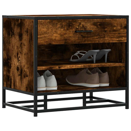 Smoked Oak Shoe Bench - 60x40x53.5 cm, Engineered Wood & Metal