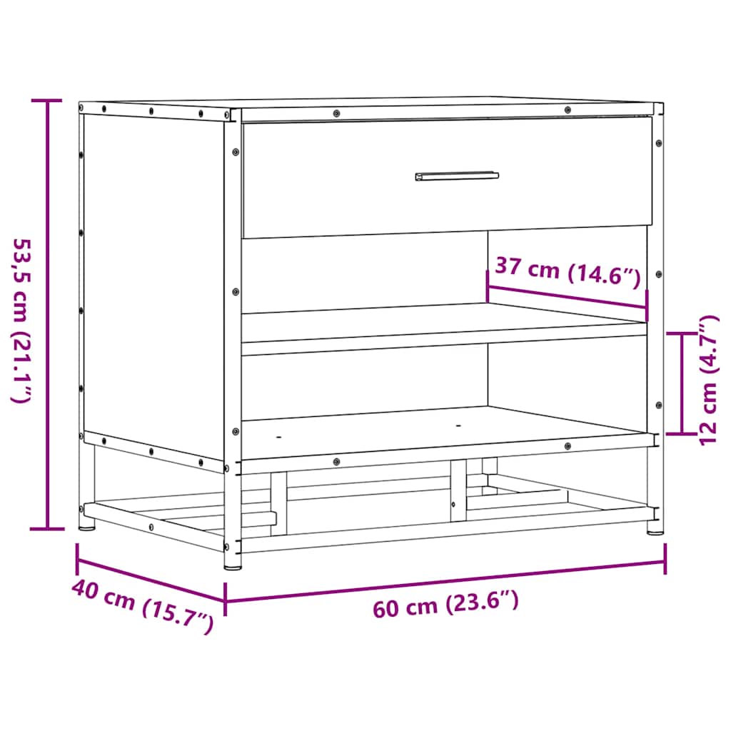 Grey Sonoma Shoe Bench 60x40x53.5 cm - Engineered Wood & Metal