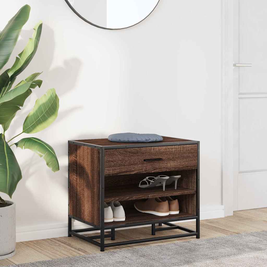 Brown Oak Shoe Bench 60x40x53.5 cm | Engineered Wood & Metal